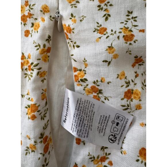 New REFORMATION Women's White-Yellow Floral Darci Linen Top Size 6 - Picture 5 of 8